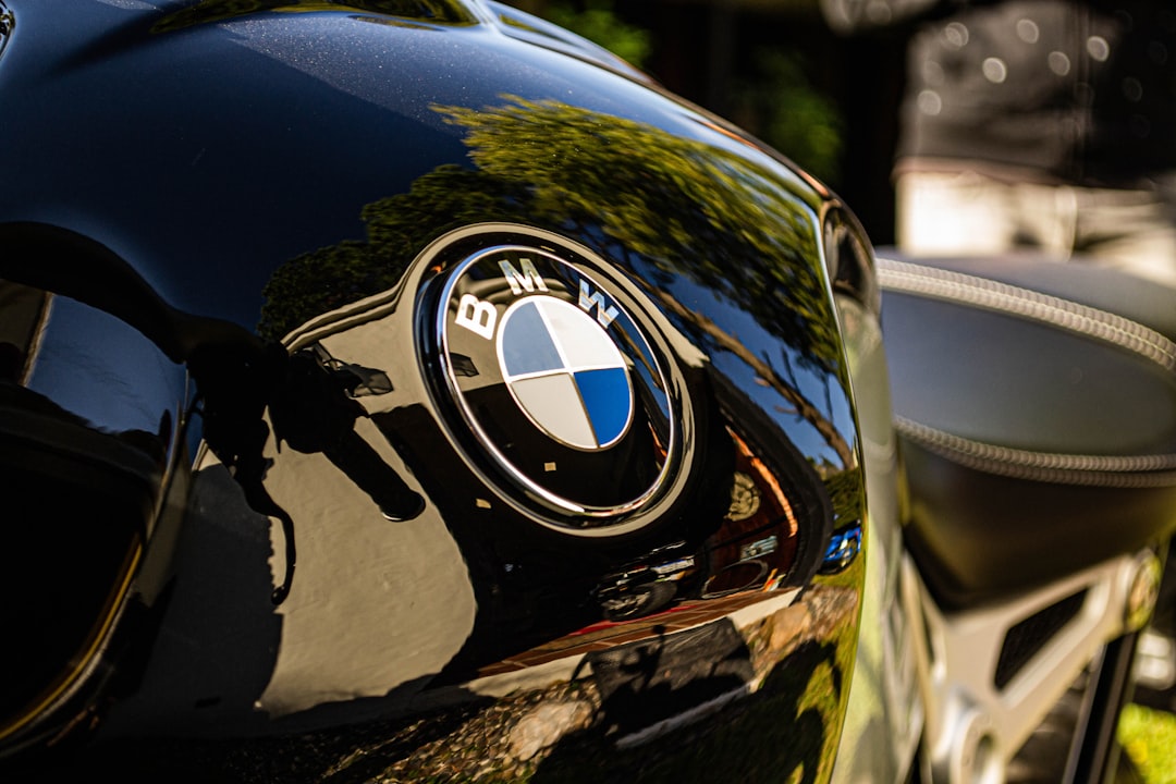 a close up of a bmw logo on a motorcycle