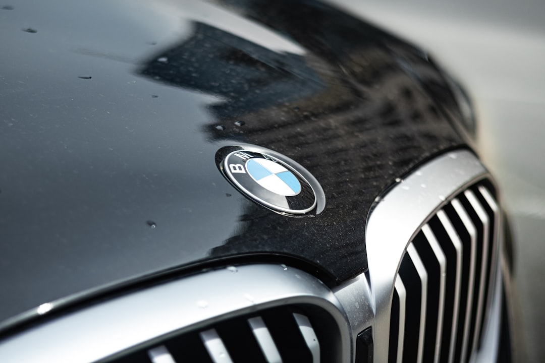 The image shows a shiny BMW car logo.