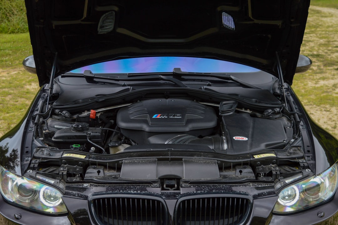 the engine of a car is open on the grass