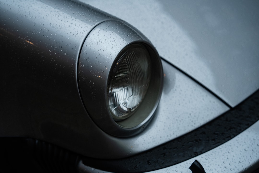 A close-up of a car's headlight.