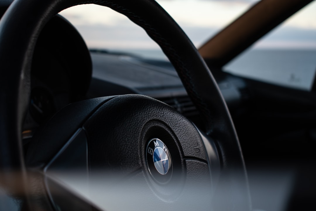 black BMW steering wheel