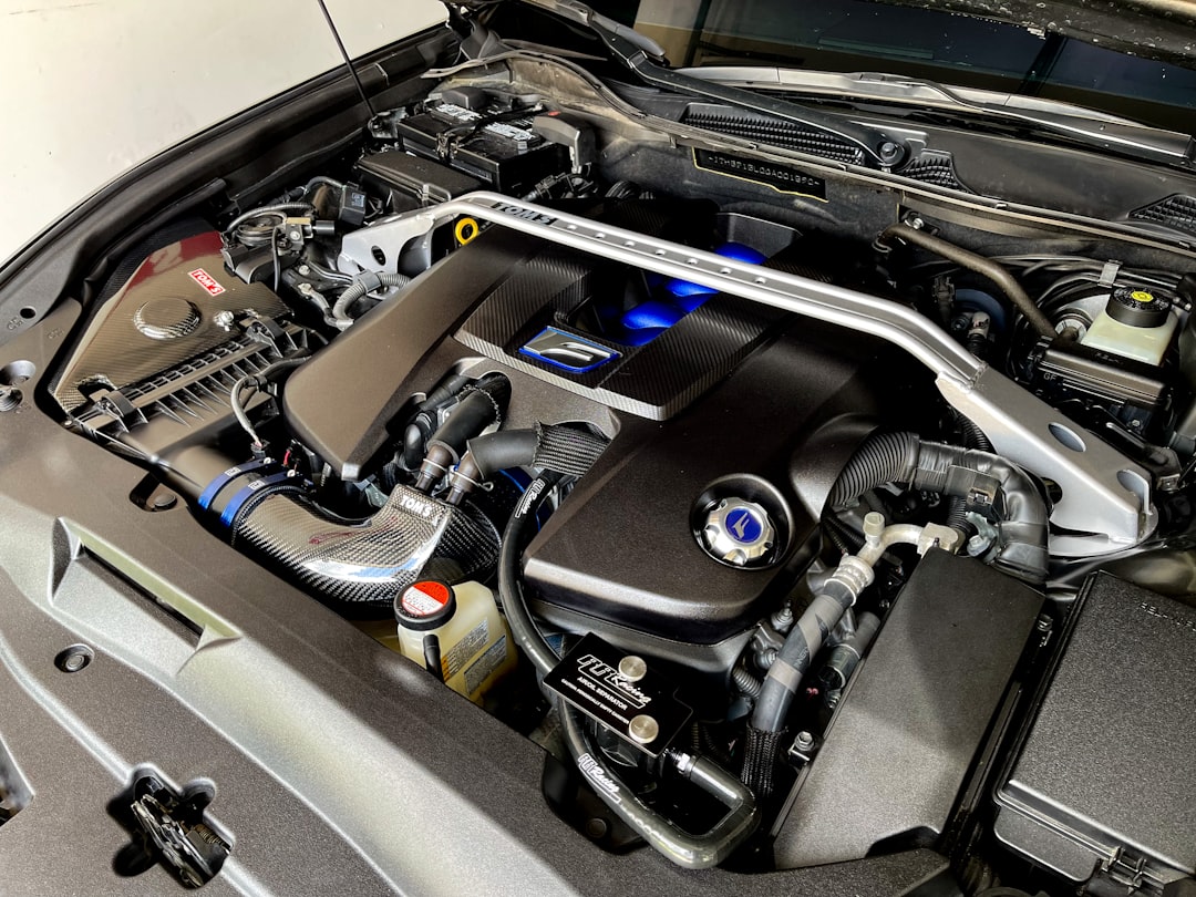 the engine compartment of a car with its hood open