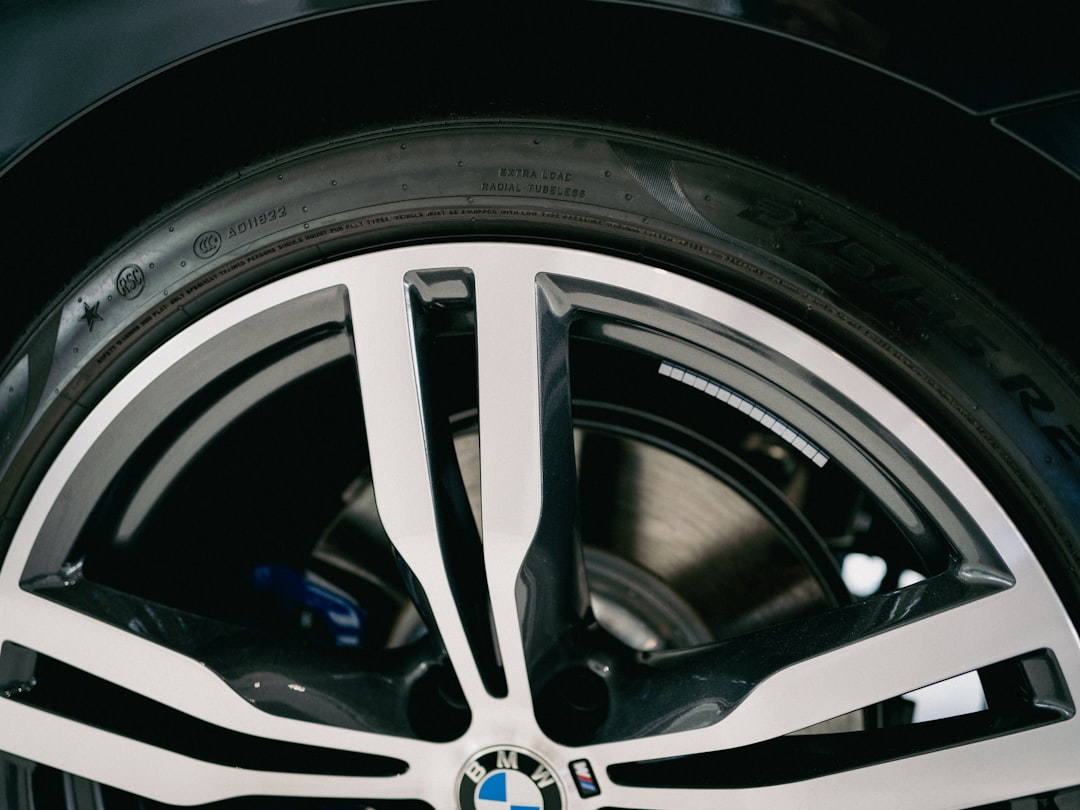 a close up of a tire on a car