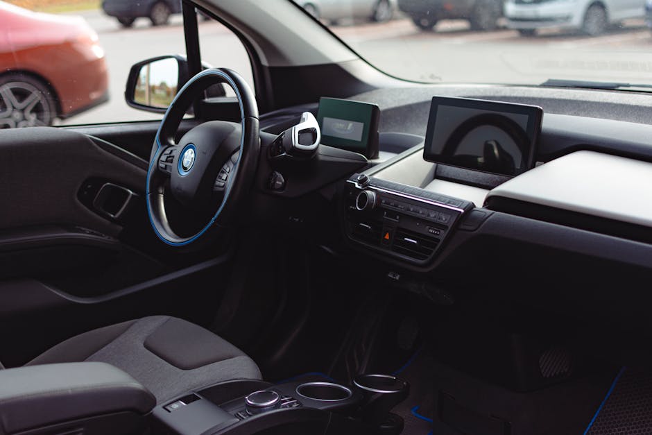 High-quality image showcasing the sleek interior and technology dashboard of a BMW car, perfect for transportation themes.